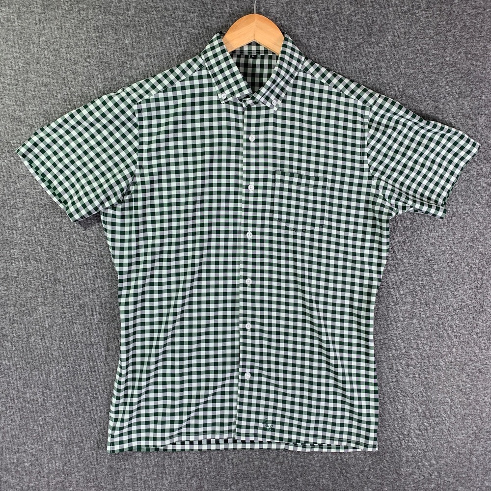 State & Liberty Shirt Men Large Green Check Short Sleeve Performance Athletic